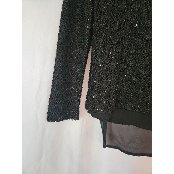 Maurices black sequins sheer lined panel long sleeve sweater Medium - Picture 3 of 9